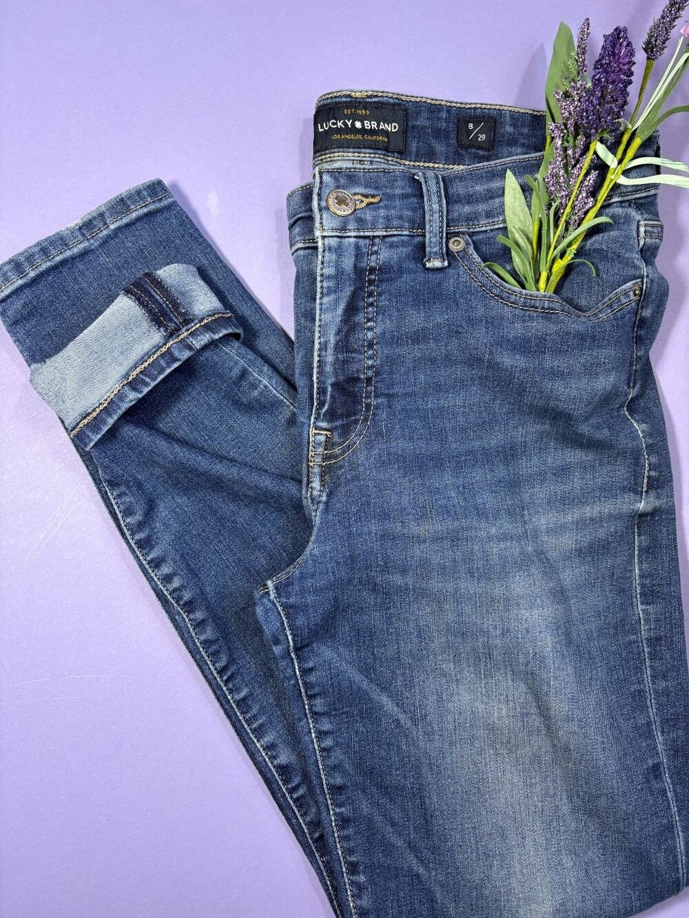 Lucky Brand Ava Skinny Ankle Jeans Women's 8/29 Mid Rise Dark Wash Salvage Denim